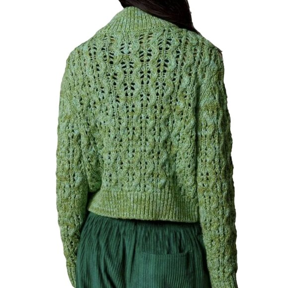 Urban Outfitters BDG Killian Quarter-Zip Pointelle Green Knit Sweater Sz Small - Picture 3 of 5
